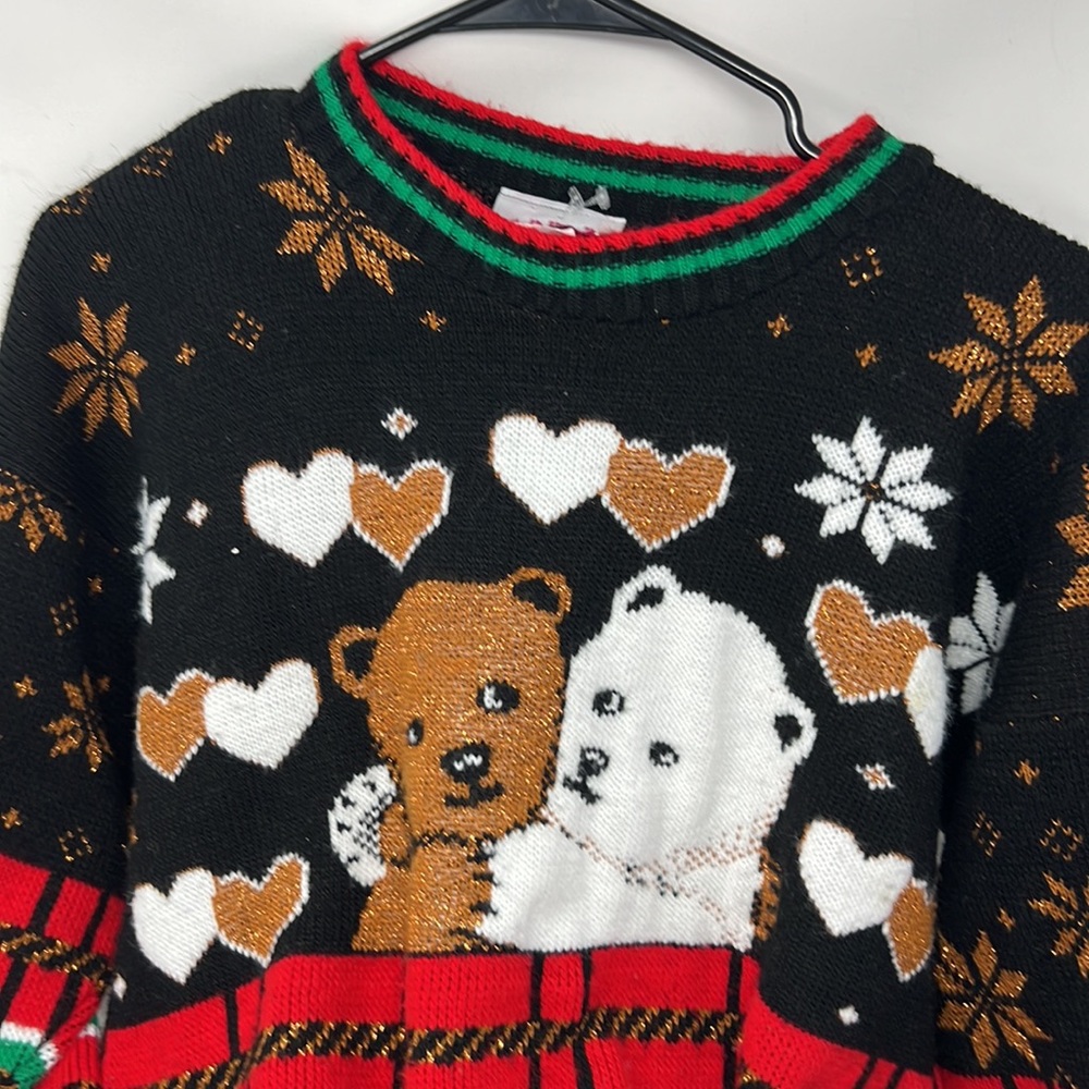 Vintage ADELE Knitwear Sweater Teddy Bears Kawaii Hearts Snowflakes M/L
